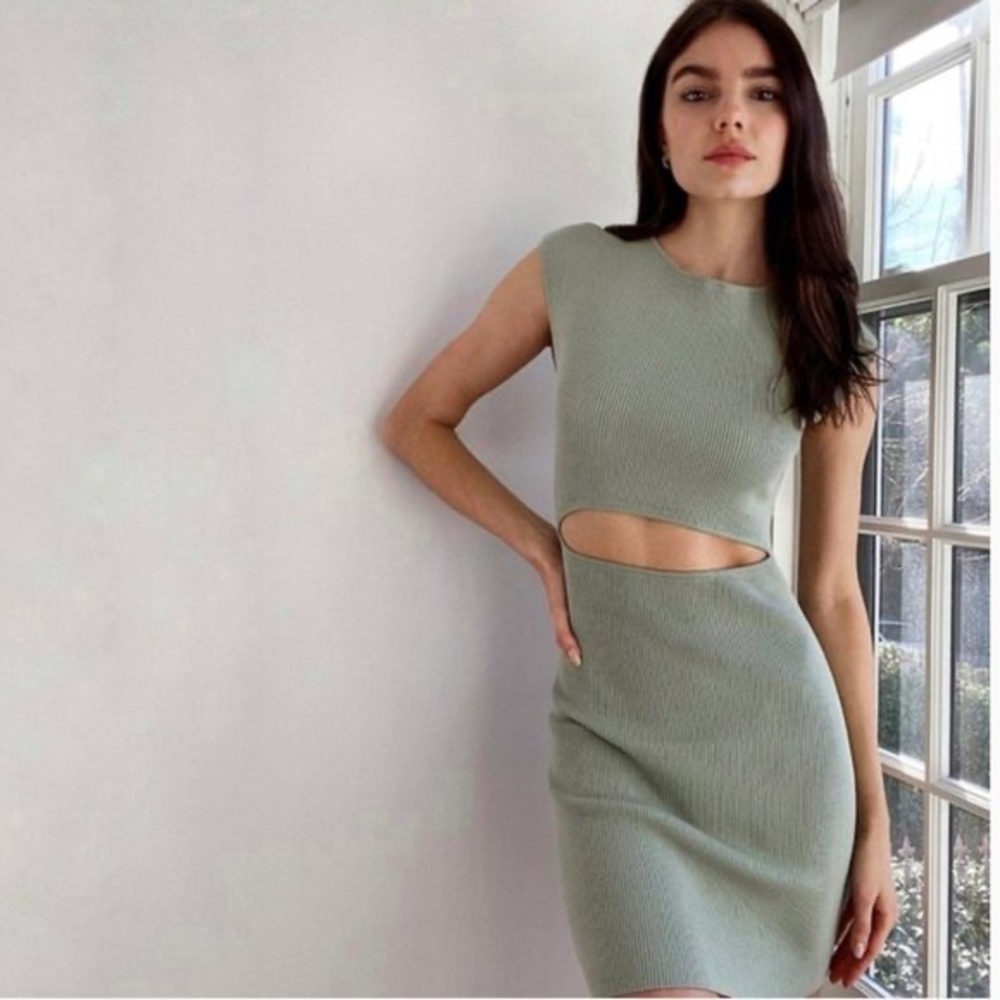Aritzia Cut-Out Knit Mini Dress, Sage Green | SZ XS